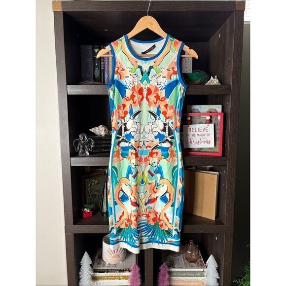 Roberto Cavalli Dresses & Skirts - Roberto Cavalli Blue Multicolor Floral Bird Print Mini Dress Size 38 USA 2 / XS